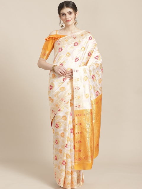 

SHAVYA White & Golden Pure Silk Zari Woven Design Kasavu Saree