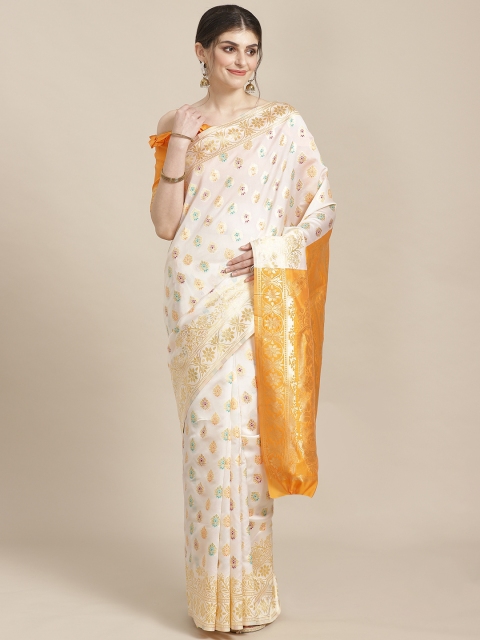 

SHAVYA White & Golden Pure Silk Zari Woven Design Kasavu Saree