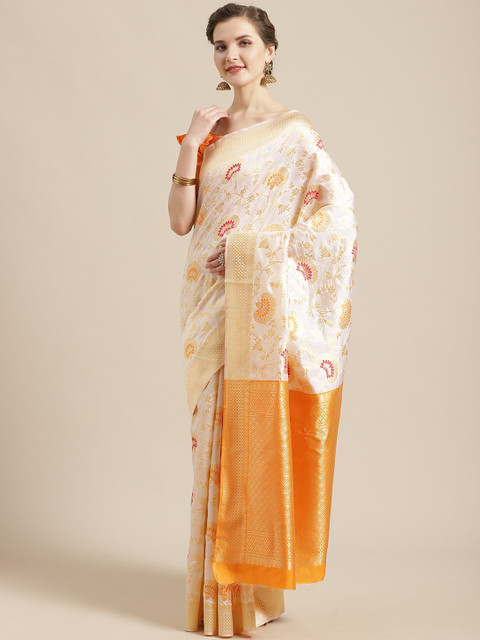 

SHAVYA Off-White & Golden Pure Silk Zari Woven Design Kasavu Saree