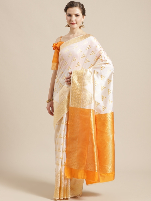 

SHAVYA Off-White & Golden Pure Silk Zari Woven Design Kasavu Saree