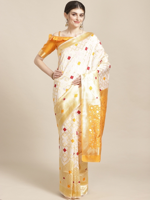 

SHAVYA Off-White & Golden Pure Silk Zari Woven Design Kasavu Saree