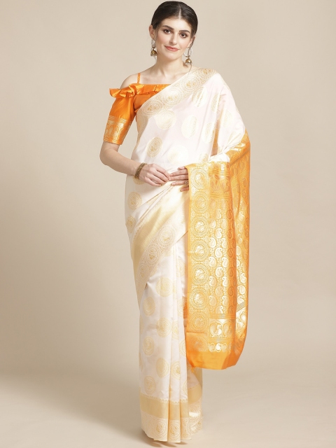 

SHAVYA Off-White & Golden Pure Silk Zari Woven Design Kasavu Saree