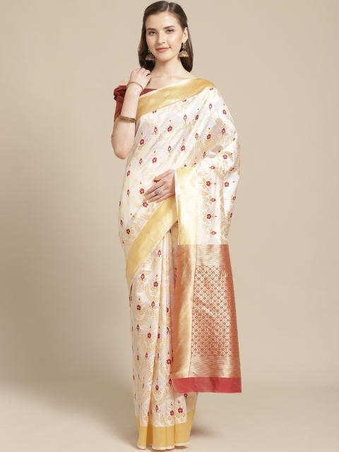 

SHAVYA Off-White & Maroon Pure Silk Woven Design Kasavu Saree