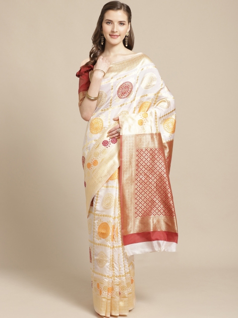 

SHAVYA Off-White & Golden Pure Silk Woven Design Kasavu Saree
