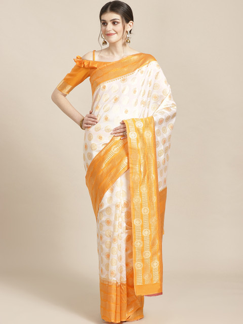 

SHAVYA Off-White & Golden Pure Silk Zari Woven Design Kasavu Saree
