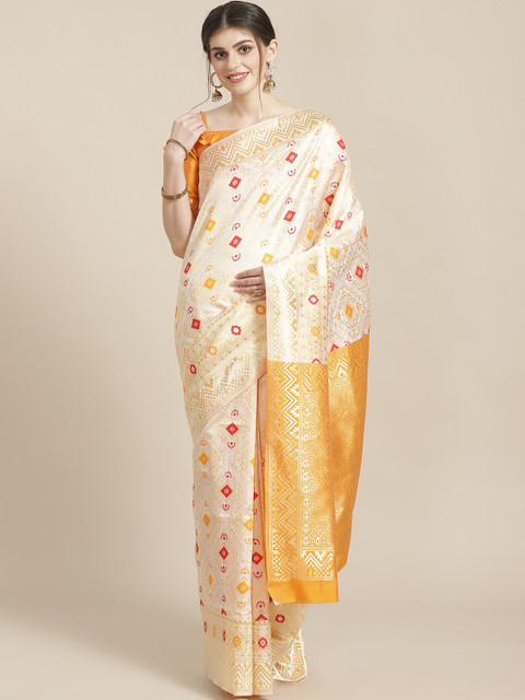 

SHAVYA Off-White & Golden Pure Silk Zari Woven Design Kasavu Saree