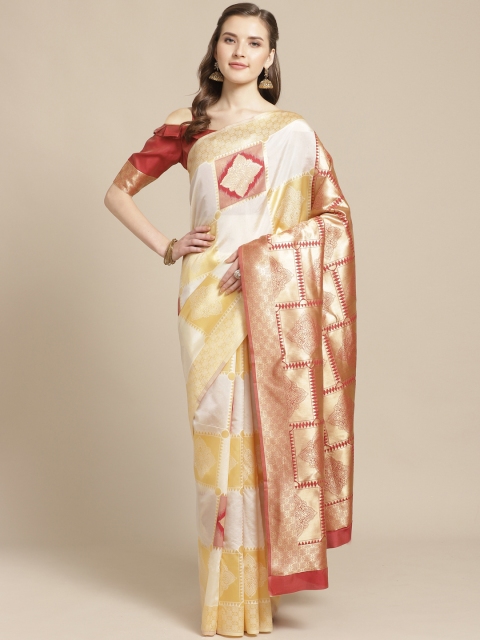 

SHAVYA Off-White & Golden Pure Silk Woven Design Kasavu Saree