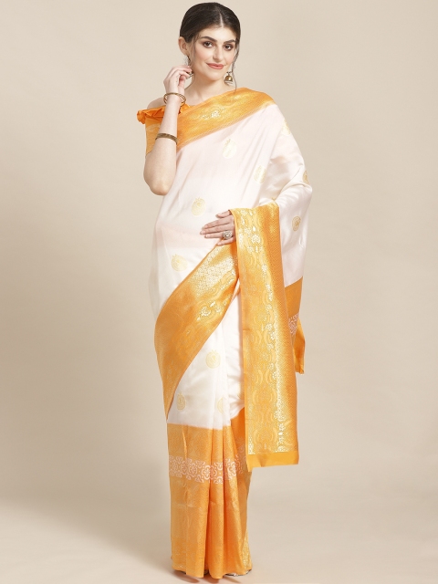 

SHAVYA Off-White & Golden Pure Silk Zari Woven Design Kasavu Saree