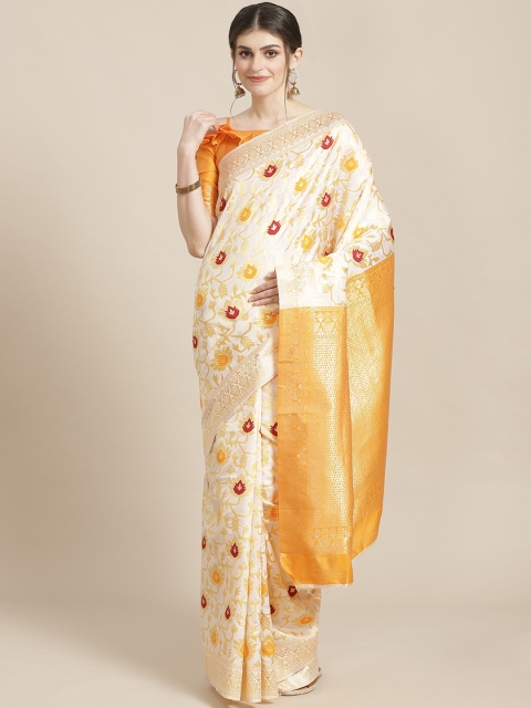 

SHAVYA Off-White & Golden Pure Silk Zari Woven Design Kasavu Saree
