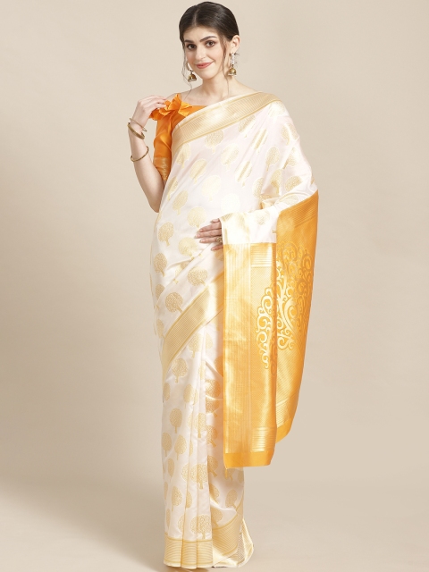 

SHAVYA Off-White & Golden Pure Silk Zari Woven Design Kasavu Saree