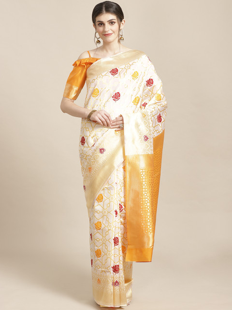 

SHAVYA Off-White & Golden Pure Silk Zari Woven Design Kasavu Saree