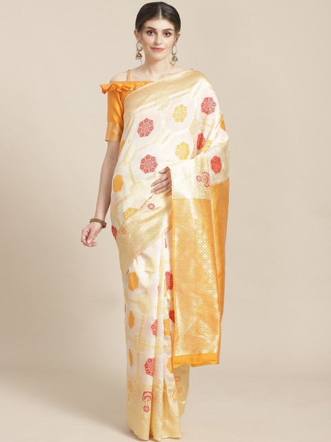 

SHAVYA Off-White & Golden Pure Silk Zari Woven Design Kasavu Saree