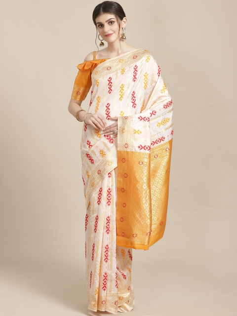 

SHAVYA Off-White & Golden Pure Silk Zari Woven Design Kasavu Saree