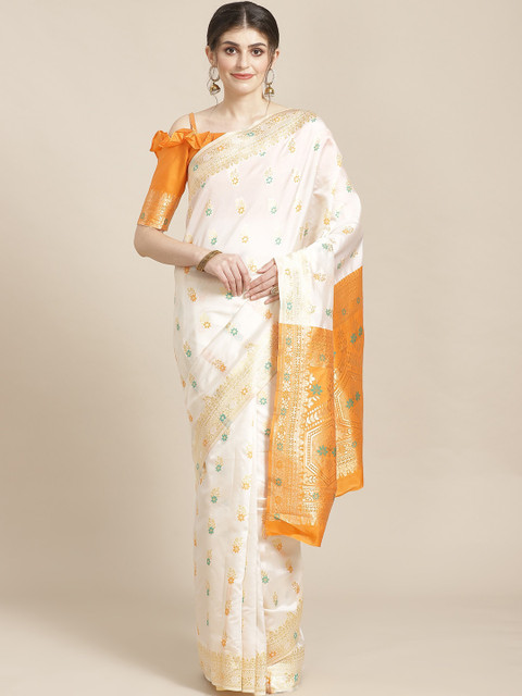 

SHAVYA Off-White & Golden Pure Silk Zari Woven Design Kasavu Saree