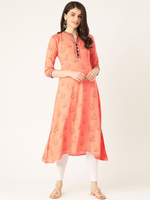 

RANGMAYEE Women Peach-Coloured & Black Khari Print A-Line Kurta
