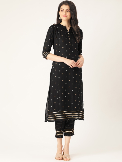 

RANGMAYEE Women Black & Golden Printed Kurta with Trousers