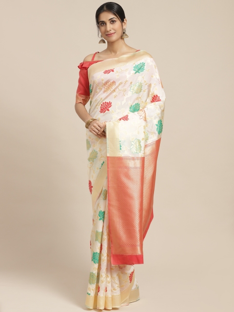 

SHAVYA White & Golden Pure Silk Ethnic Woven Design Kasavu Saree