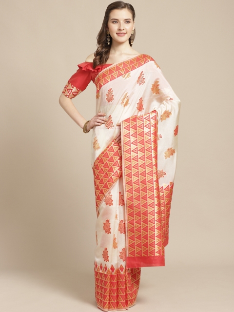 

SHAVYA Off-White & Golden Pure Silk Woven Design Kasavu Saree