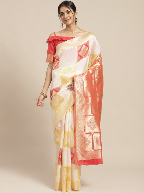 

SHAVYA White & Golden Pure Silk Ethnic Woven Design Kasavu Saree