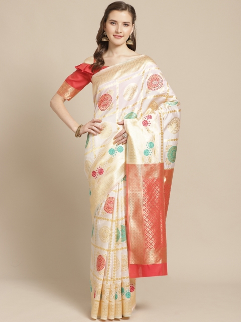 

SHAVYA Off-White & Golden Pure Silk Woven Design Kasavu Saree