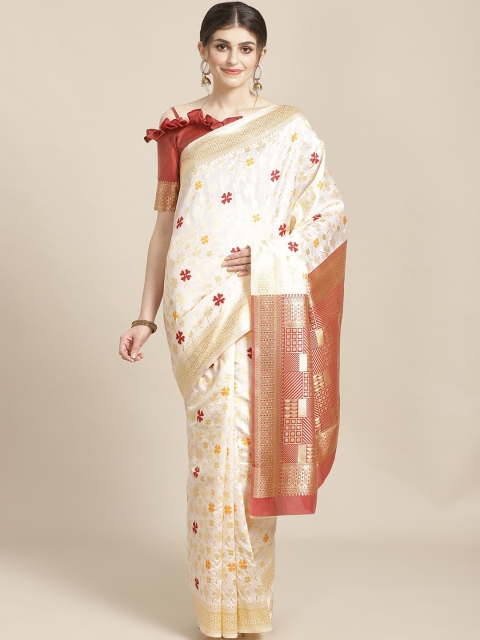 

SHAVYA Off-White & Golden Pure Silk Zari Woven Design Kasavu Saree