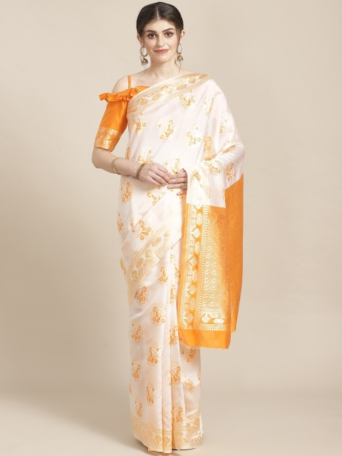 

SHAVYA Off-White & Mustard Yellow Pure Silk Zari Woven Design Kasavu Saree
