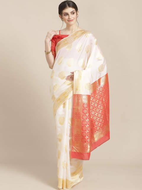 

SHAVYA Off-White & Golden Pure Silk Zari Woven Design Kasavu Saree