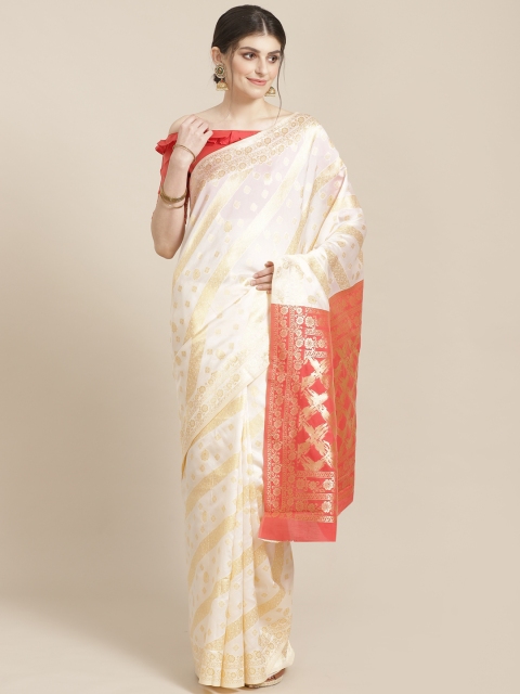 

SHAVYA Off-White & Golden Pure Silk Zari Woven Design Kasavu Saree