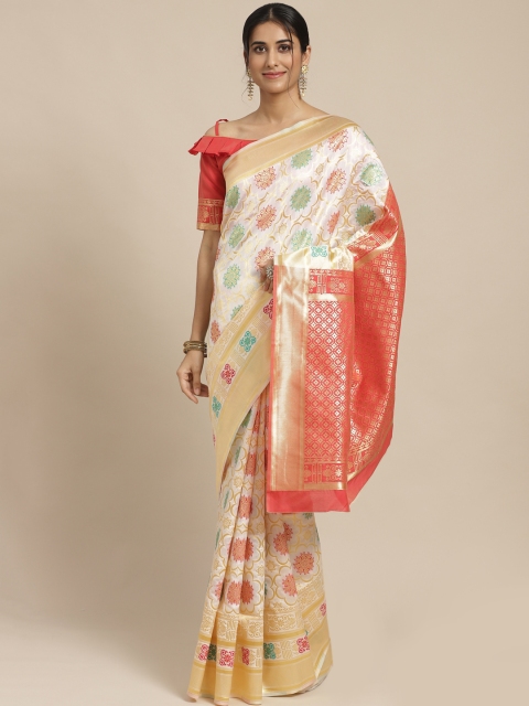 

SHAVYA White & Golden Pure Silk Ethnic Woven Design Kasavu Saree