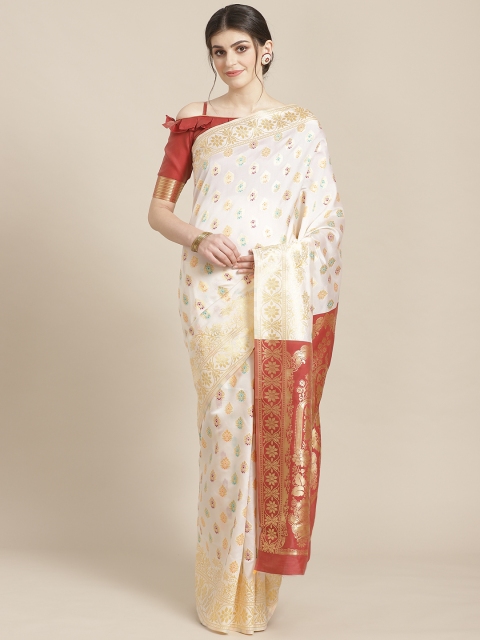 

SHAVYA Off-White & Golden Pure Silk Zari Woven Design Kasavu Saree