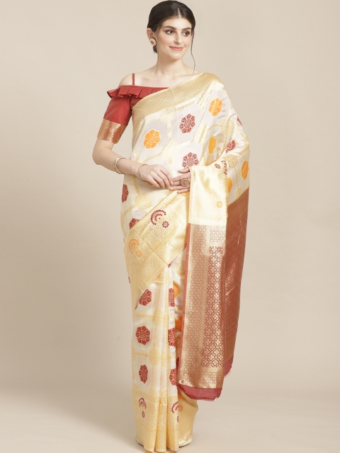

SHAVYA Off-White & Golden Pure Silk Zari Woven Design Kasavu Saree