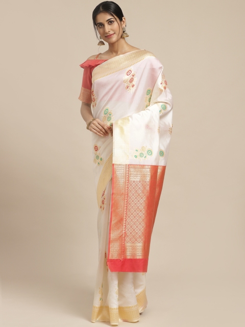 

SHAVYA White & Golden Pure Silk Ethnic Woven Design Kasavu Saree