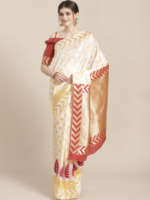 

SHAVYA Off-White & Golden Pure Silk Zari Woven Design Kasavu Saree