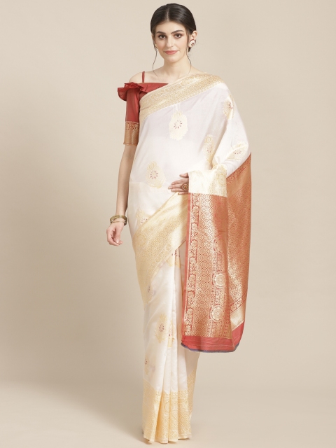 

SHAVYA Off-White & Golden Pure Silk Zari Woven Design Kasavu Saree