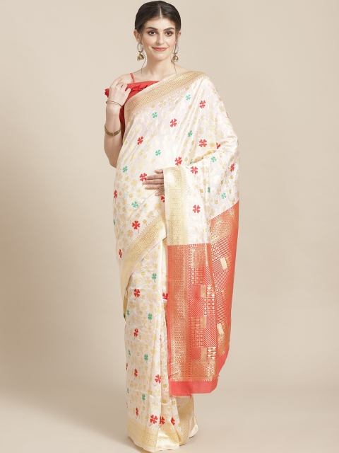 

SHAVYA Off-White & Golden Pure Silk Zari Woven Design Kasavu Saree