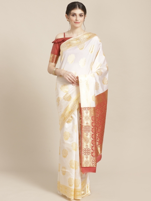 

SHAVYA Off-White & Golden Pure Silk Zari Woven Design Kasavu Saree