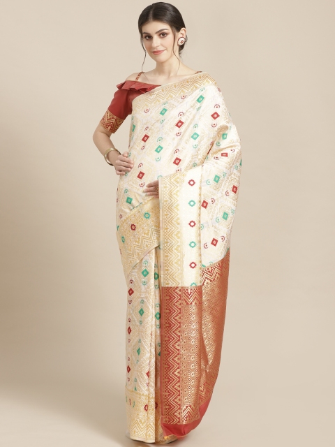 

SHAVYA Off-White & Golden Pure Silk Zari Woven Design Kasavu Saree