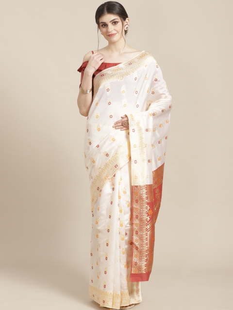 

SHAVYA Off-White & Golden Pure Silk Zari Woven Design Kasavu Saree
