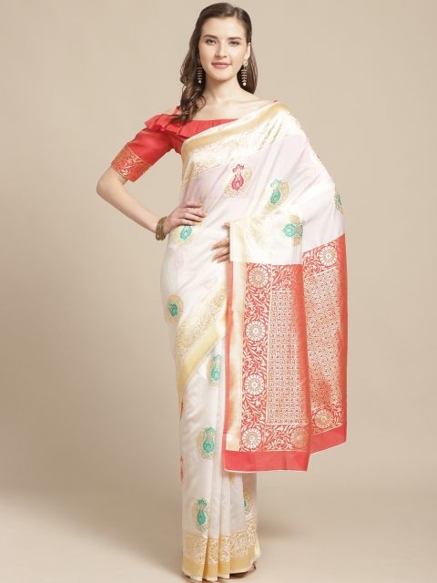 

SHAVYA Off-White & Green Pure Silk Zari Woven Design Kasavu Saree