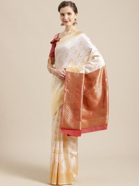 

SHAVYA Off-White & Golden Pure Silk Zari Woven Design Kasavu Saree