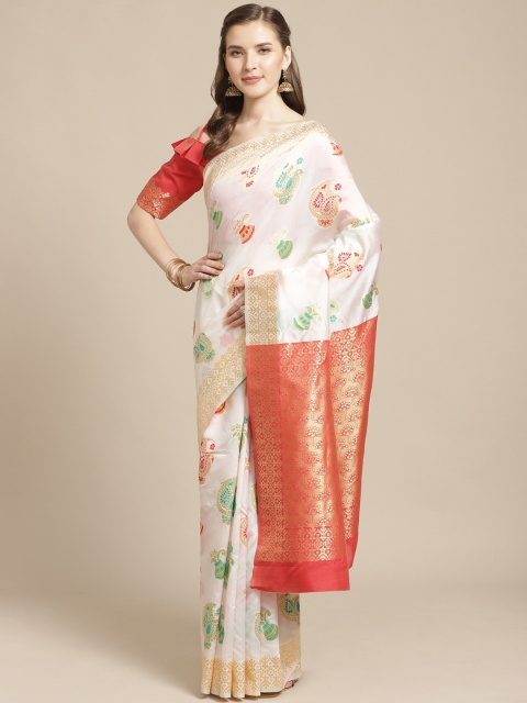 

SHAVYA Off-White & Red Pure Silk Zari Woven Design Kasavu Saree
