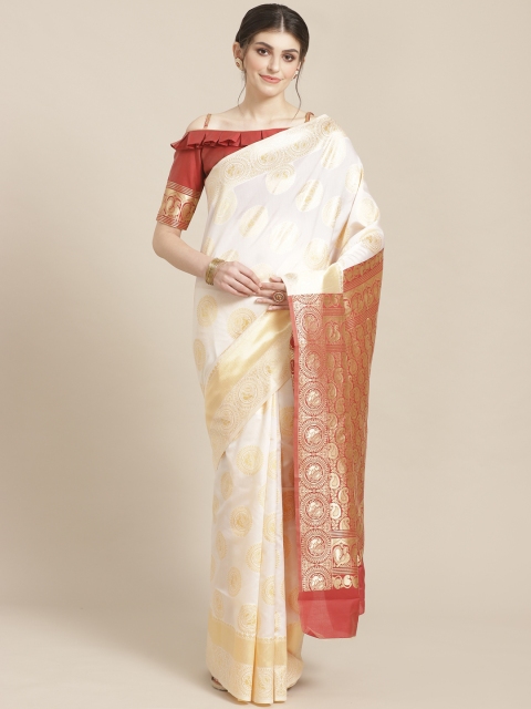 

SHAVYA White & Golden Pure Silk Zari Woven Design Kasavu Saree