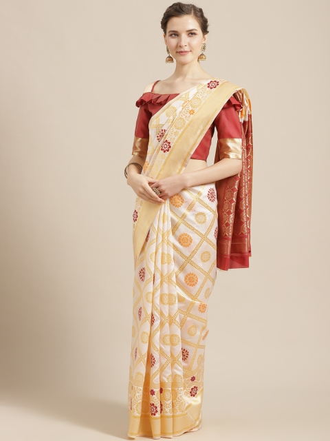

SHAVYA White & Golden Pure Silk Zari Woven Design Kasavu Saree