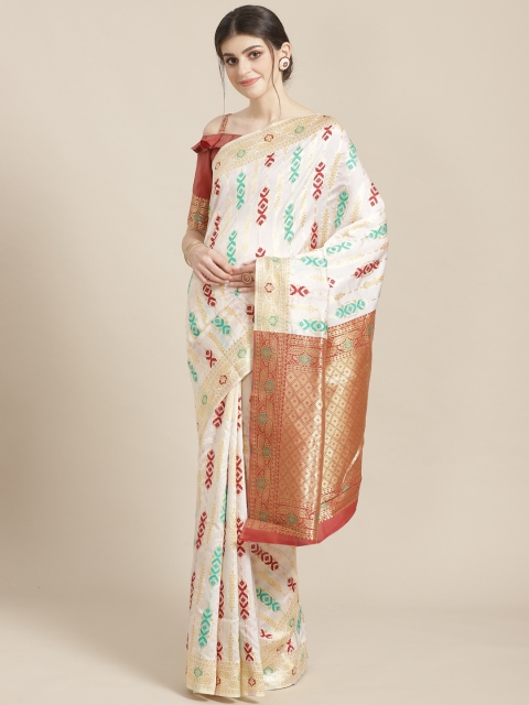 

SHAVYA White & Maroon Pure Silk Zari Woven Design Kasavu Saree