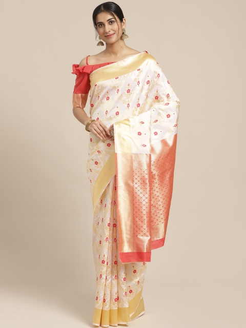 

SHAVYA White & Golden Pure Silk Ethnic Woven Design Kasavu Saree