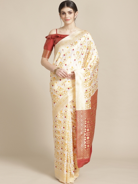 

SHAVYA White & Golden Pure Silk Zari Woven Design Kasavu Saree