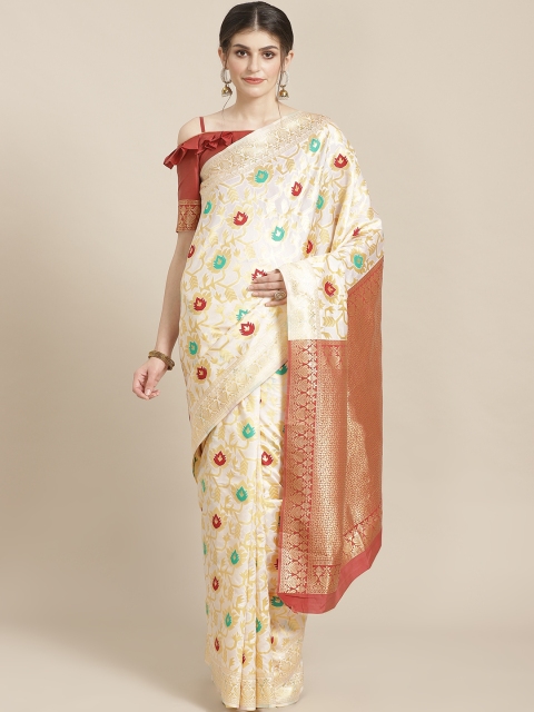 

SHAVYA Cream-Coloured & Maroon Pure Silk Zari Woven Design Kasavu Saree