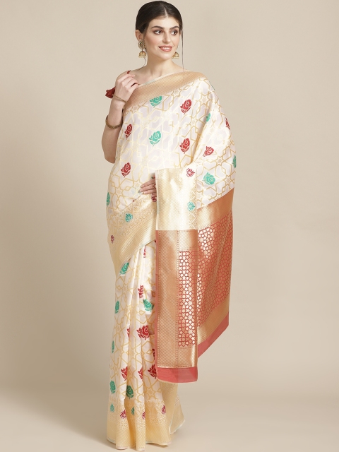 

SHAVYA Off-White & Maroon Pure Silk Zari Woven Design Kasavu Saree
