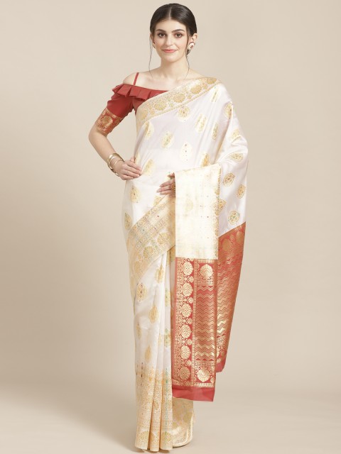 

SHAVYA White & Golden Pure Silk Zari Woven Design Kasavu Saree