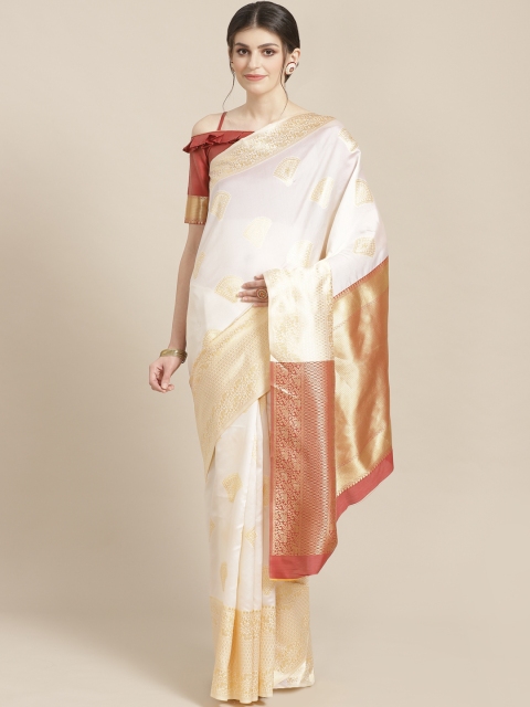 

SHAVYA White & Golden Pure Silk Zari Woven Design Kasavu Saree